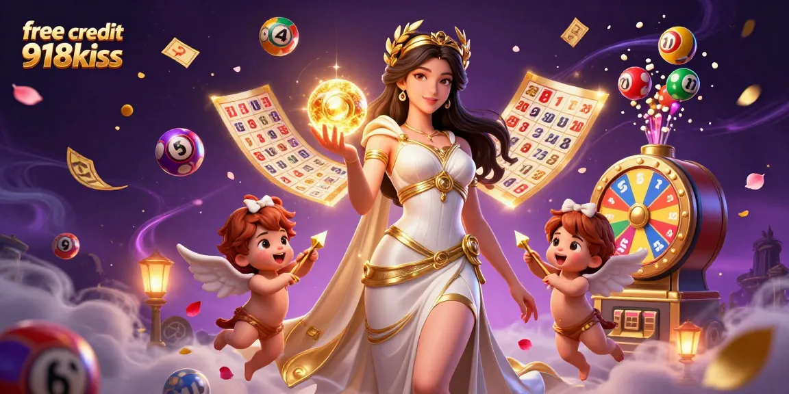 Experience exciting gameplay with free credit 918kiss while surrounded by vibrant game elements like spinning prize wheels and lottery balls.