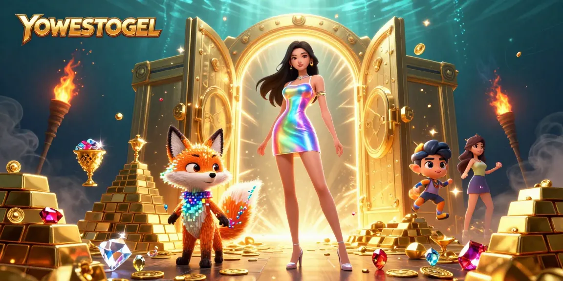 Engage in thrilling lottery action with YOWESTOGEL as colorful treasures surround the futuristic scene.