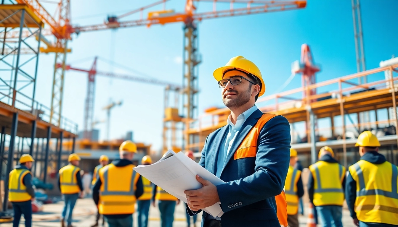 Manhattan Construction Manager coordinating activities at a bustling construction site.