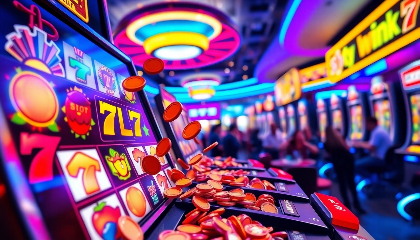 Slot77 menampilkan simbol yang menakjubkan dalam suasana kasino yang meriah.