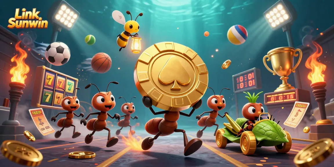 Catch big wins with Link Sunwin's golden poker chip heist, vibrant casino excitement in a fun scene.