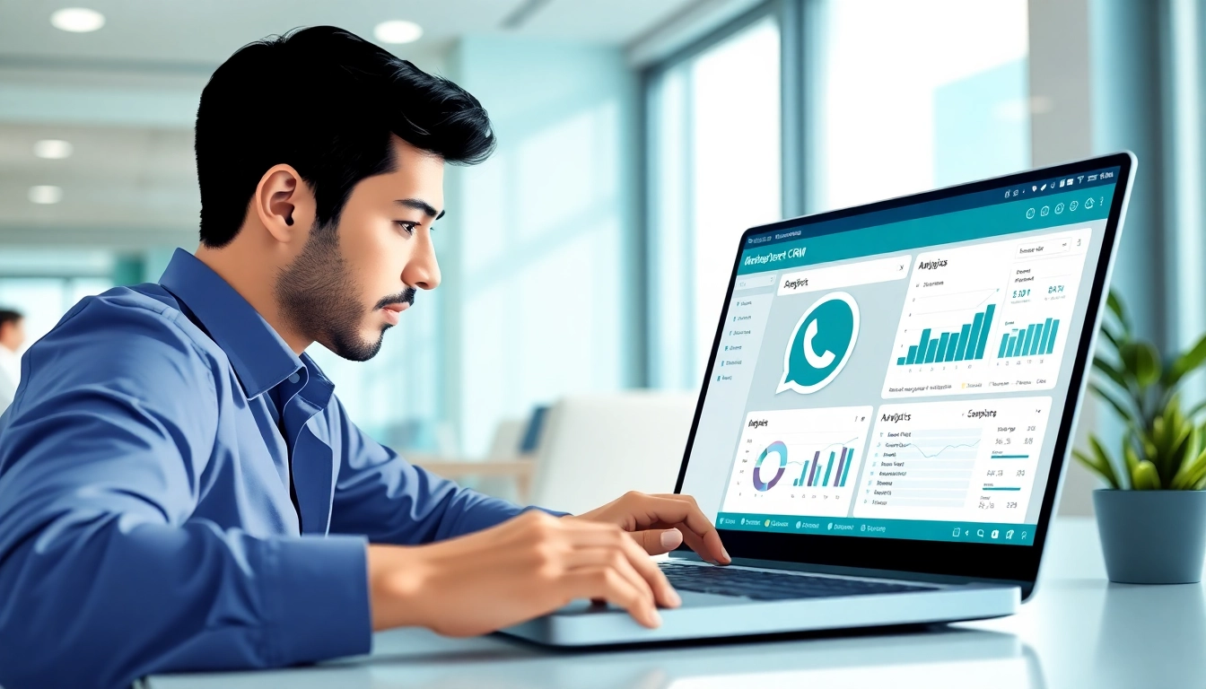 Enhancing customer management with WhatsApp Smart CRM on a laptop.