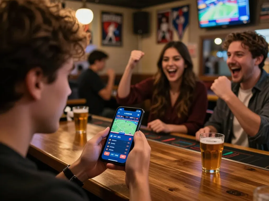 Experience the thrill of online casinos in Canada reddit with friends cheering during a sports betting moment.