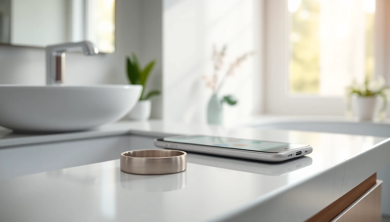 Explore the features of the Smart Health Ring resting elegantly on a modern counter.