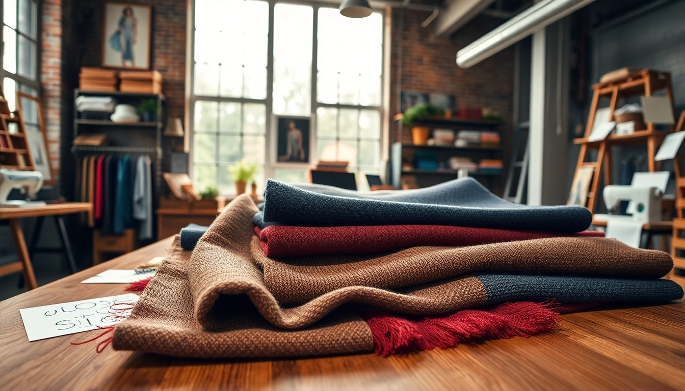 Punta di Roma stofstalen op een houten tafel in een moderne naaiwerkplaats