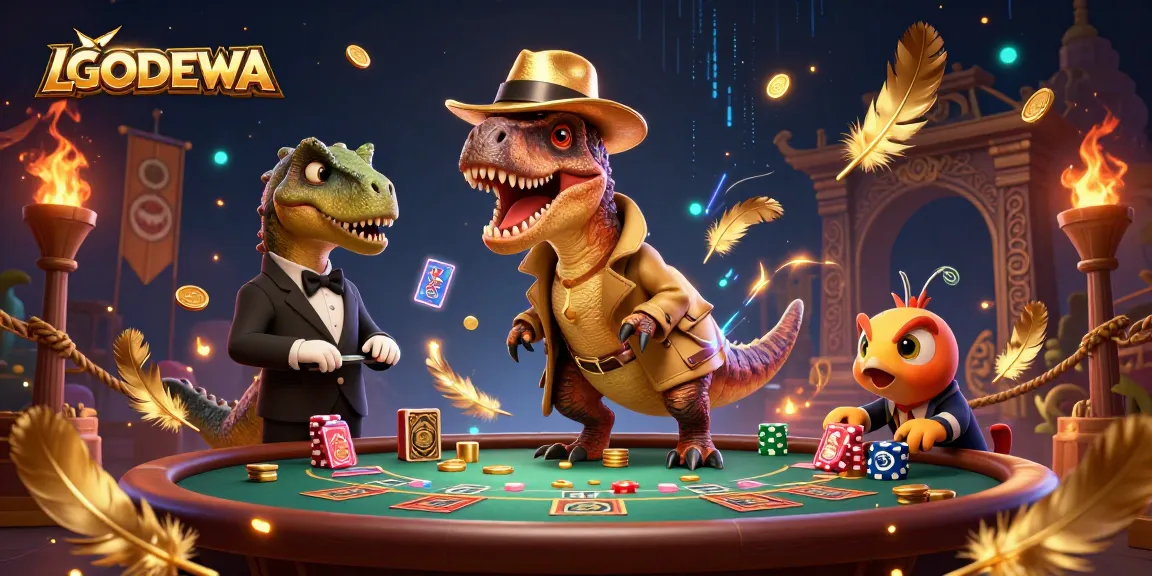 Experience thrilling gameplay at LGODEWA with a cartoon velociraptor card counter and unique casino elements.