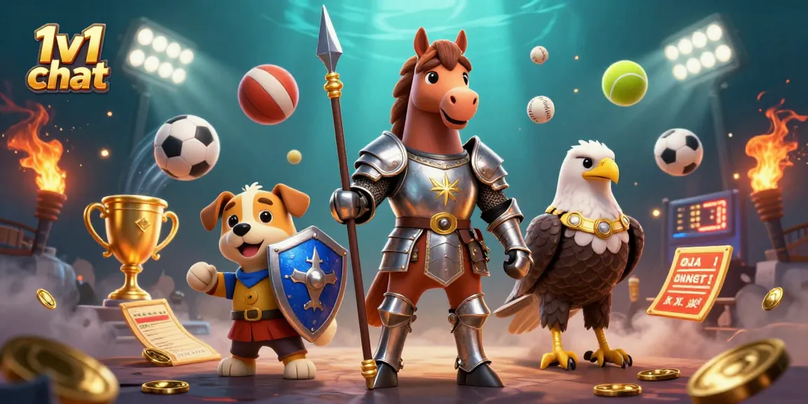 Engage in 1v1 chat with animated knights and playful elements within a dynamic casino scene.