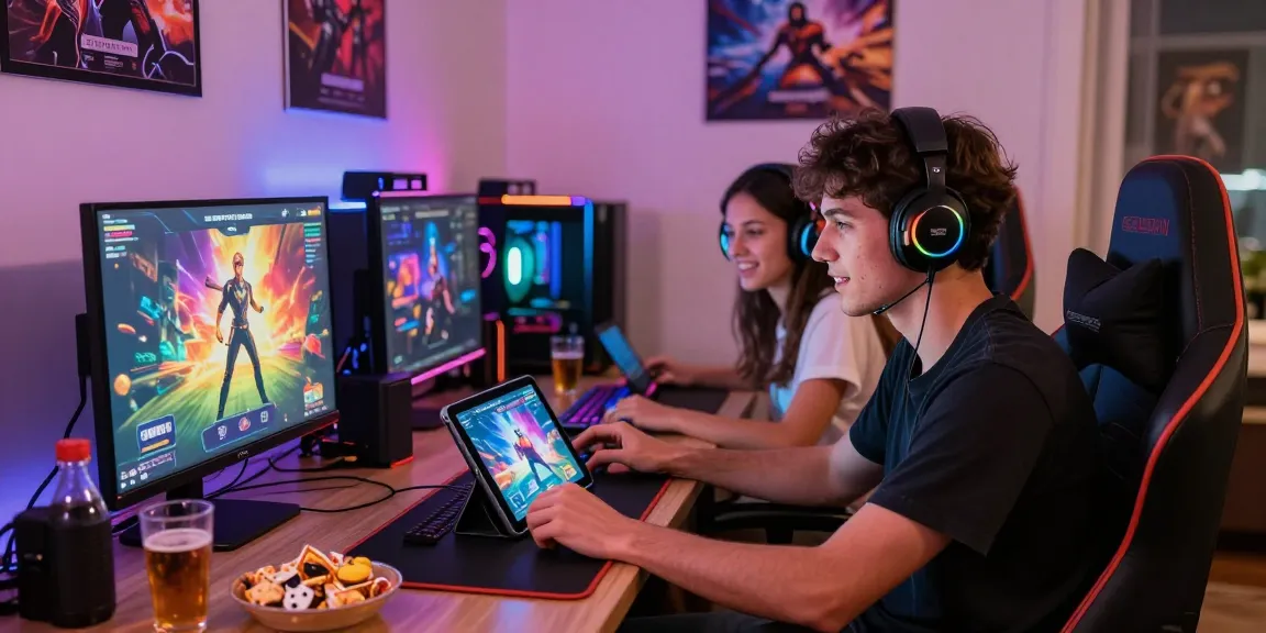 Engaging scene of players enjoying free porn games on a gaming setup with vibrant RGB lighting and cozy atmosphere.
