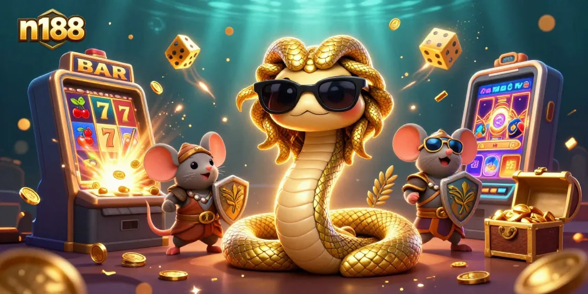 Experience thrilling gaming adventures at n188 with Medusa and a warrior in an exciting casino scene.