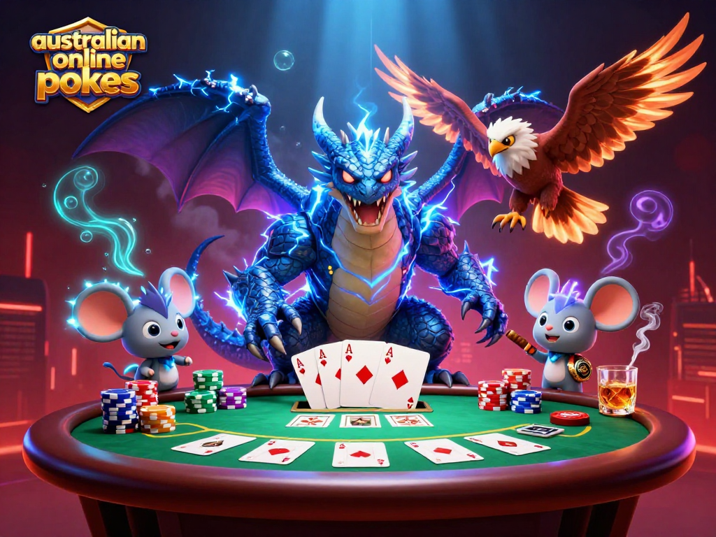 Engage with australian online pokies in a vibrant illustration showcasing thrilling gaming elements.