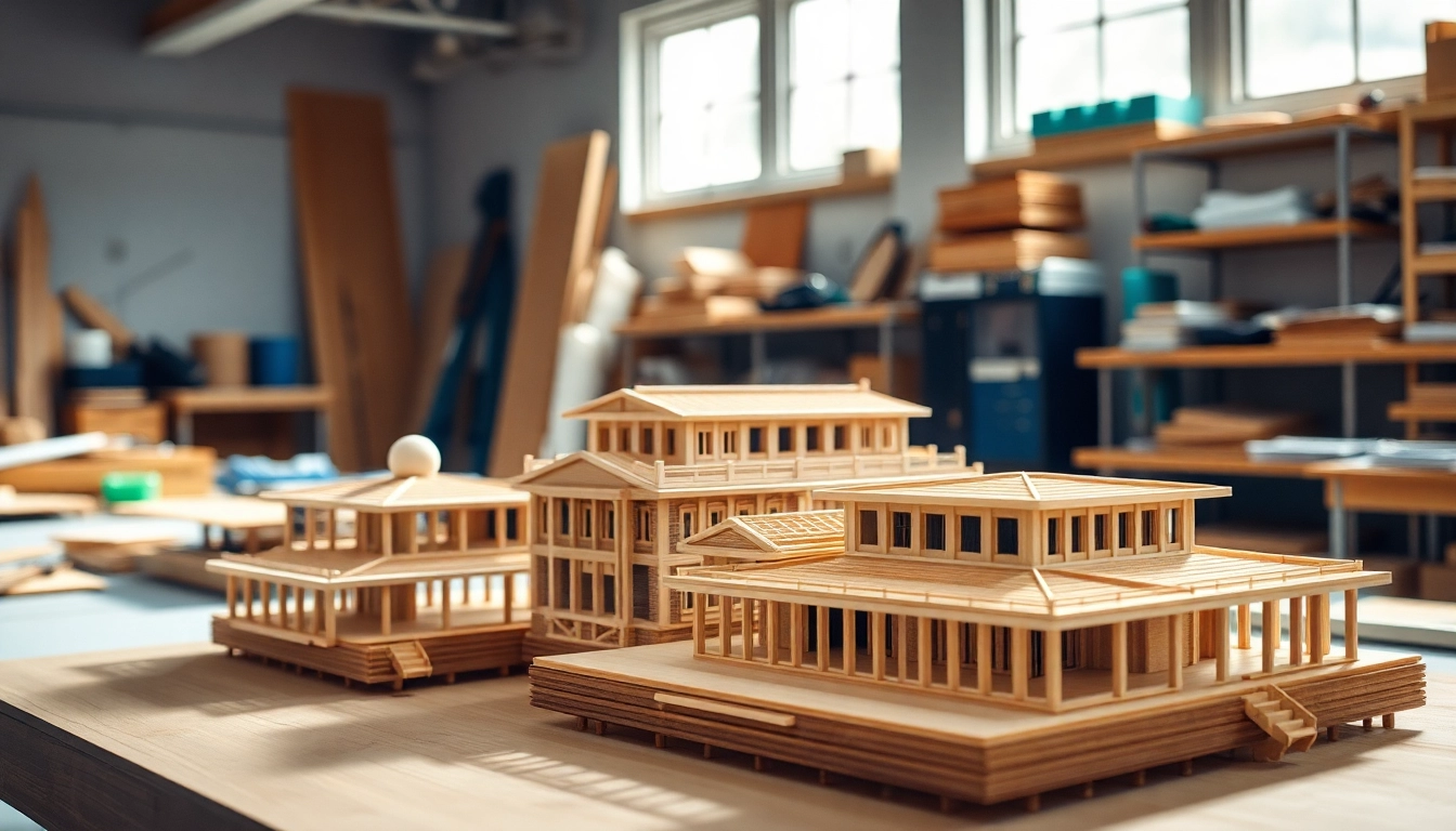 Erstellen von architekturmodellbau Bochum mit detaillierten Modellen und hochwertigem Werkzeug im Hintergrund.