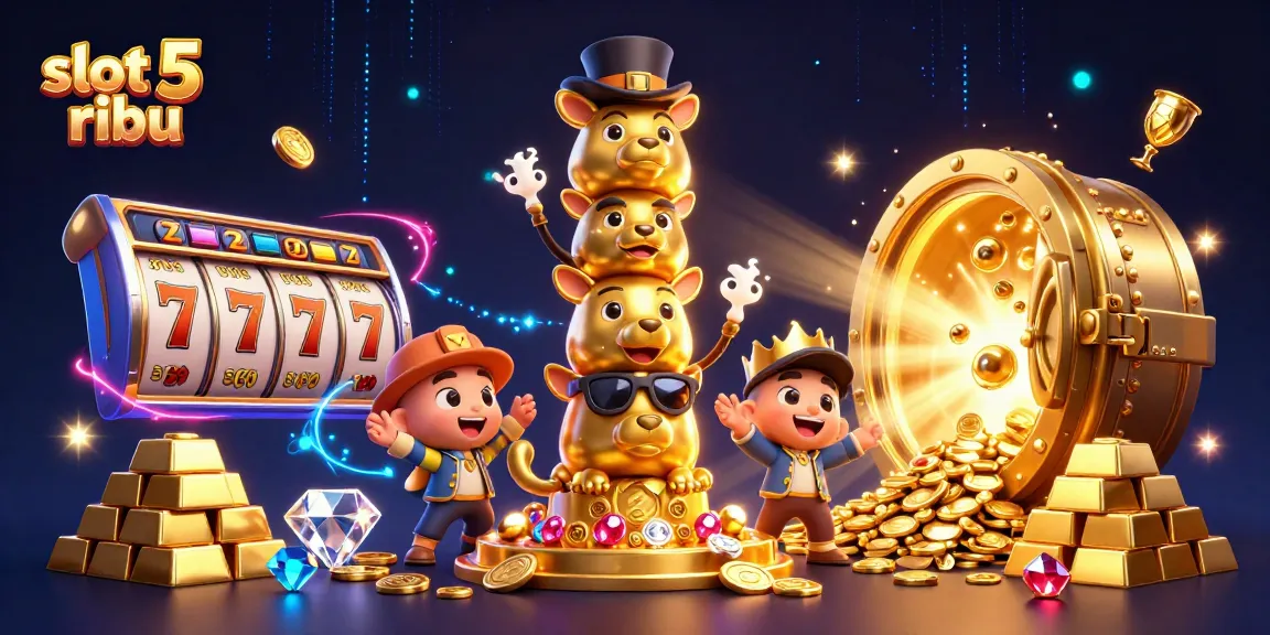 Engage the excitement at slot 5 ribu with a vibrant 3D casino illustration showcasing lively elements.