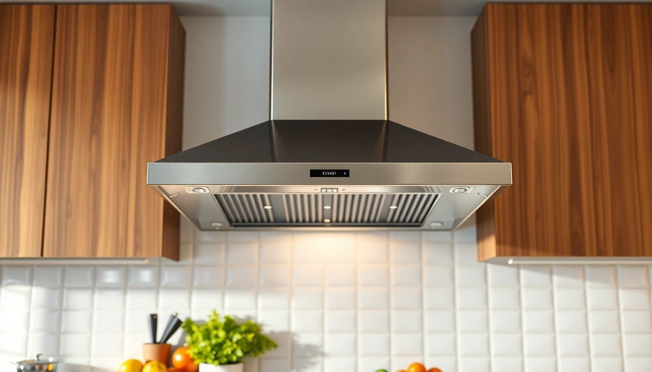 Install exhaust hood installation over a modern stovetop in a professional kitchen setting.