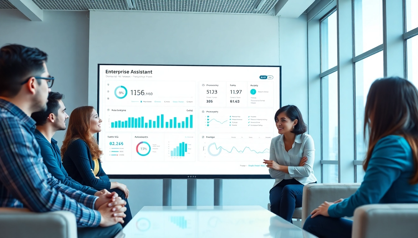 Visualize how enterprise assistant software enhances teamwork and productivity in a modern office.