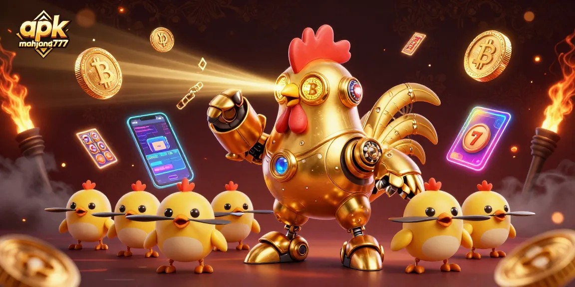 Win big with apk mahjong777 in this thrilling 3D casino illustration featuring vibrant gaming elements.