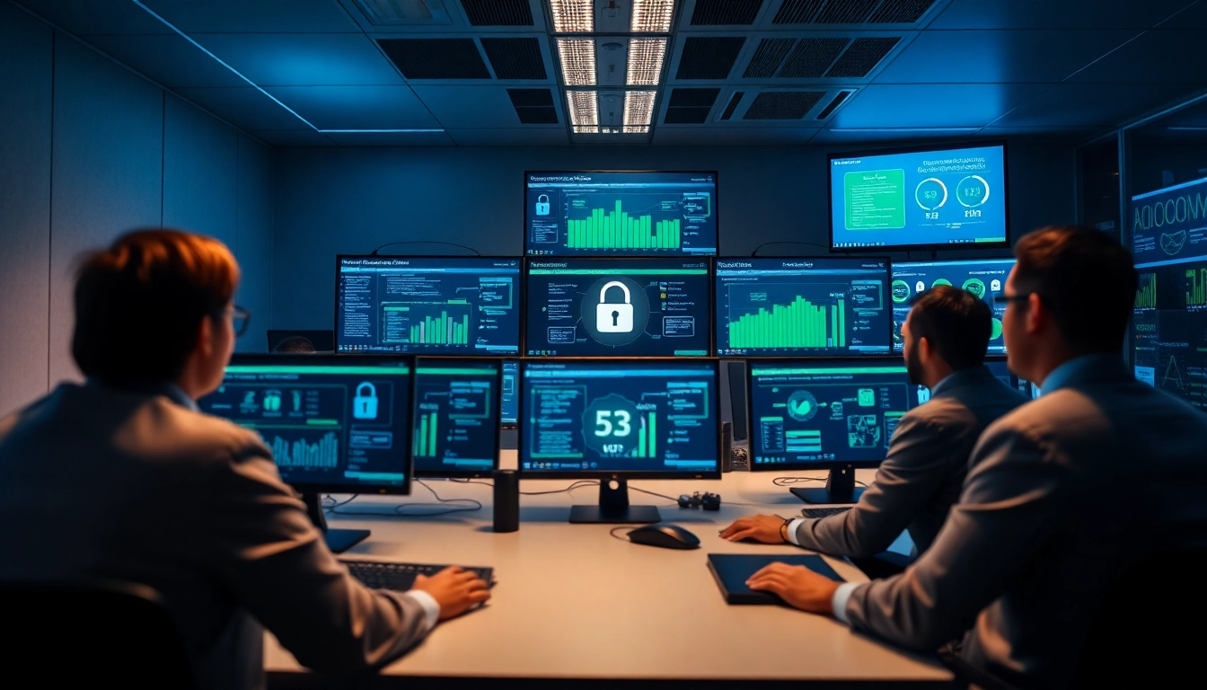 Cybersecurity Services Tampa showcased in a modern tech operations center with professionals monitoring threats.