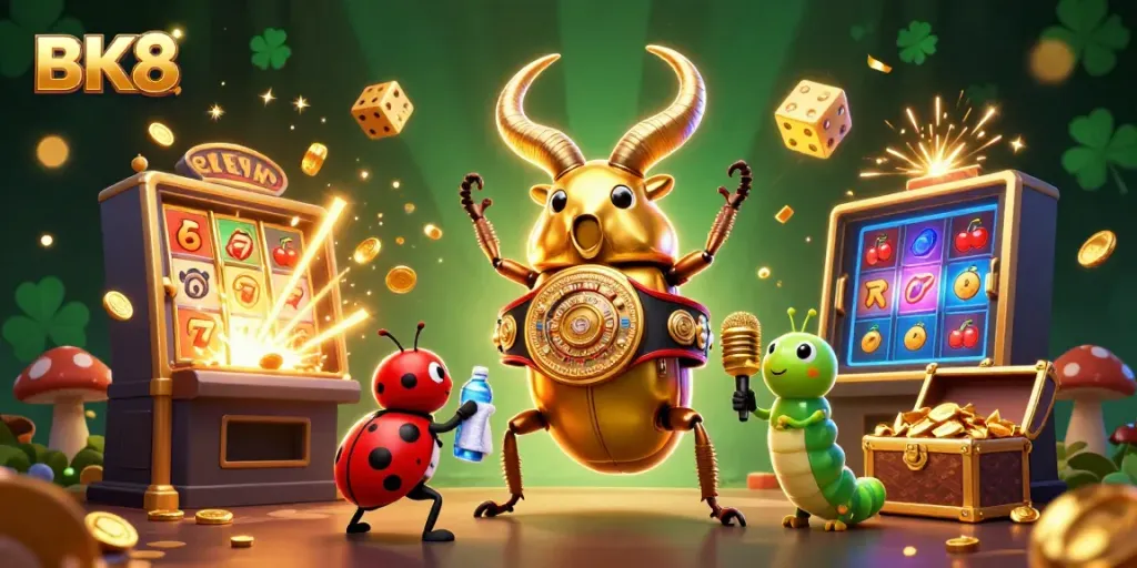 Experience the thrill of BK8 with vibrant casino-themed characters and dynamic gaming elements.