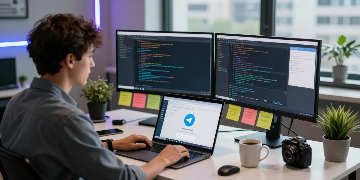 Digital workspace featuring telegram中文版下载 on laptop, highlighting productivity and tech communication.