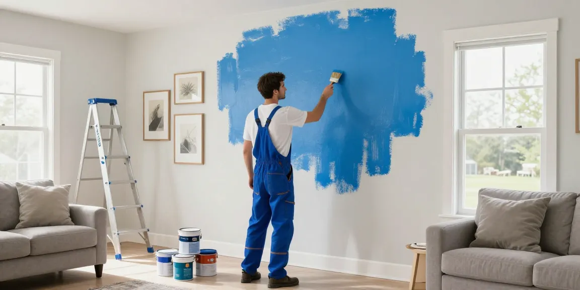 House painters Franklin County OH transforming a living room with vibrant paint, showcasing professional techniques and bright ambiance.
