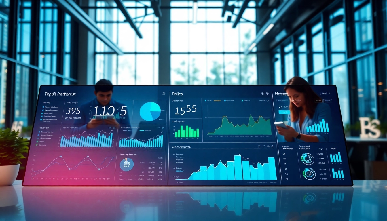 Showcasing CloudWalk Technology in a modern workspace with collaborative team efforts and a sleek dashboard.