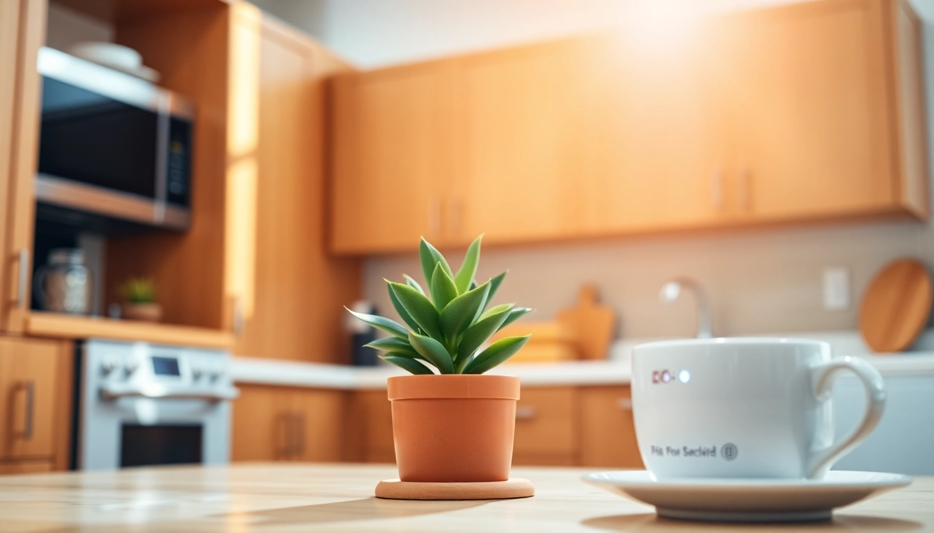 Carbon monoxide detector beeping alert in a bright, modern kitchen setting.