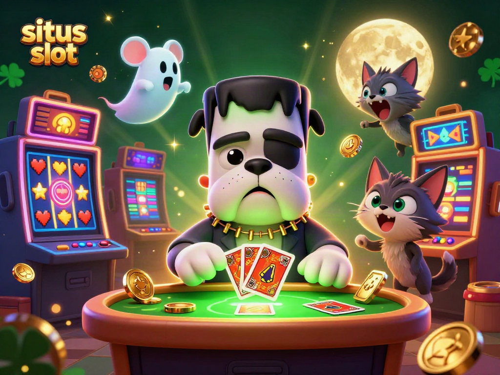 Engage with situs slot in this vibrant 3D casino scene showcasing unique characters and elements.