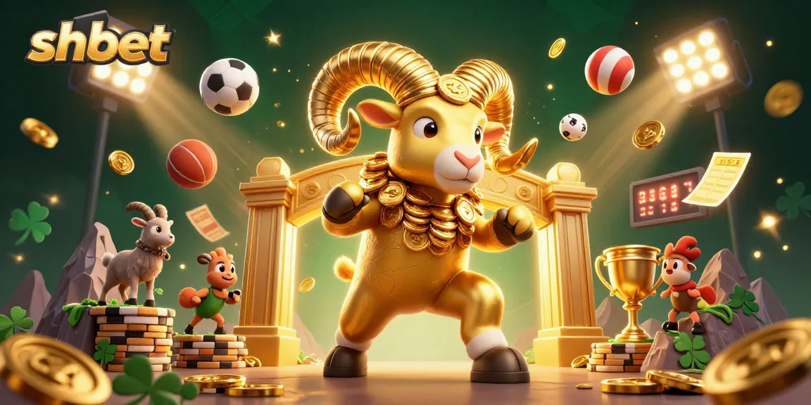 Bet on shbet's exciting 3D illustration featuring golden elements and dynamic sports action.