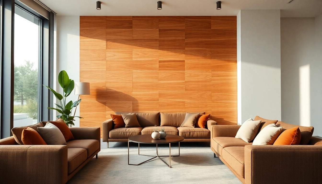 Stylish wall boards transforming a modern living room into a warm and inviting space.