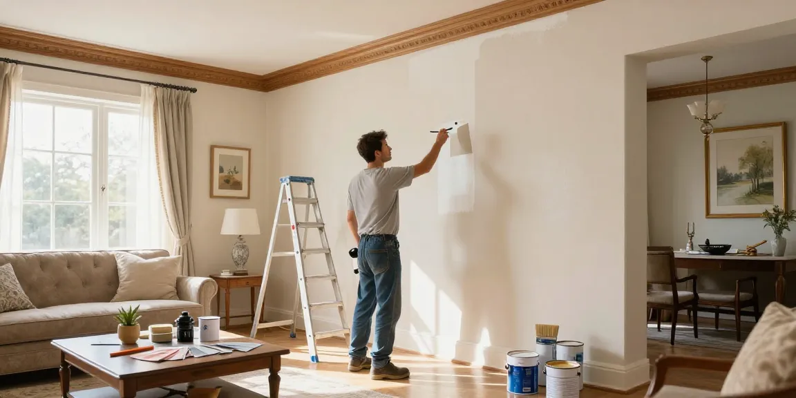 Interior painters Sarasota County FL bringing life to a bright living room with high ceilings and elegant trim