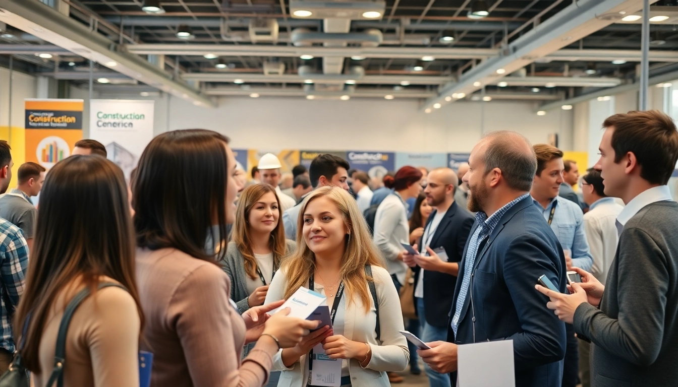 Engaging scene of construction networking events with professionals sharing ideas and connections.