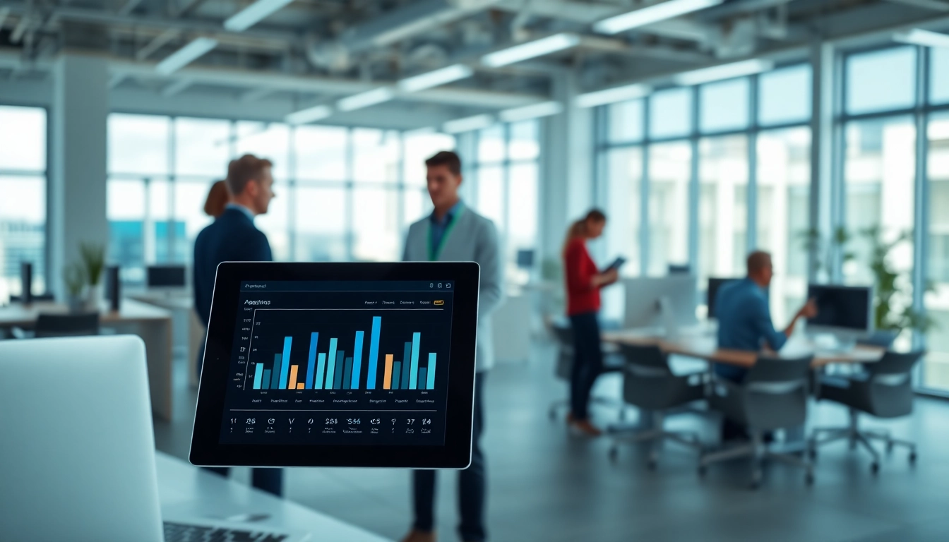 Showcasing enterprise assistant software in a digital workspace facilitating teamwork and productivity.
