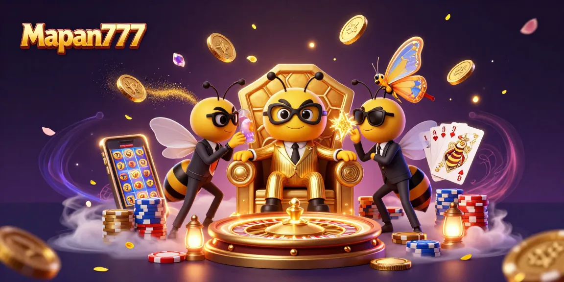 Experience thrilling gameplay with Mapan777, a vibrant 3D gambling scene featuring casino elements.