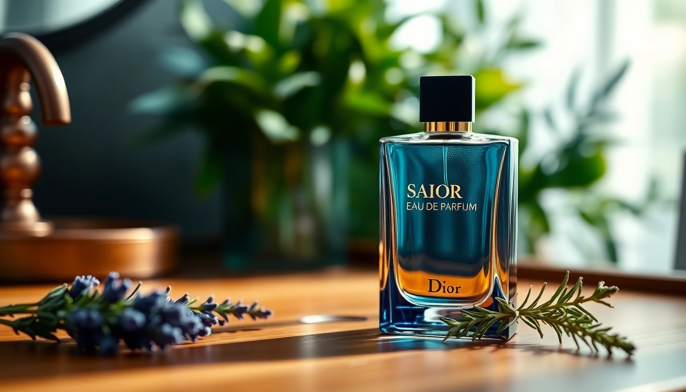 Admiring the exquisite dior sauvage eau de parfum bottle amidst aromatic herbs for a sensory experience.