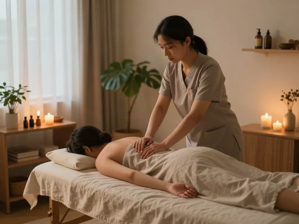 Relaxing 관악구출장마사지 scene in a cozy living room with calming ambiance.