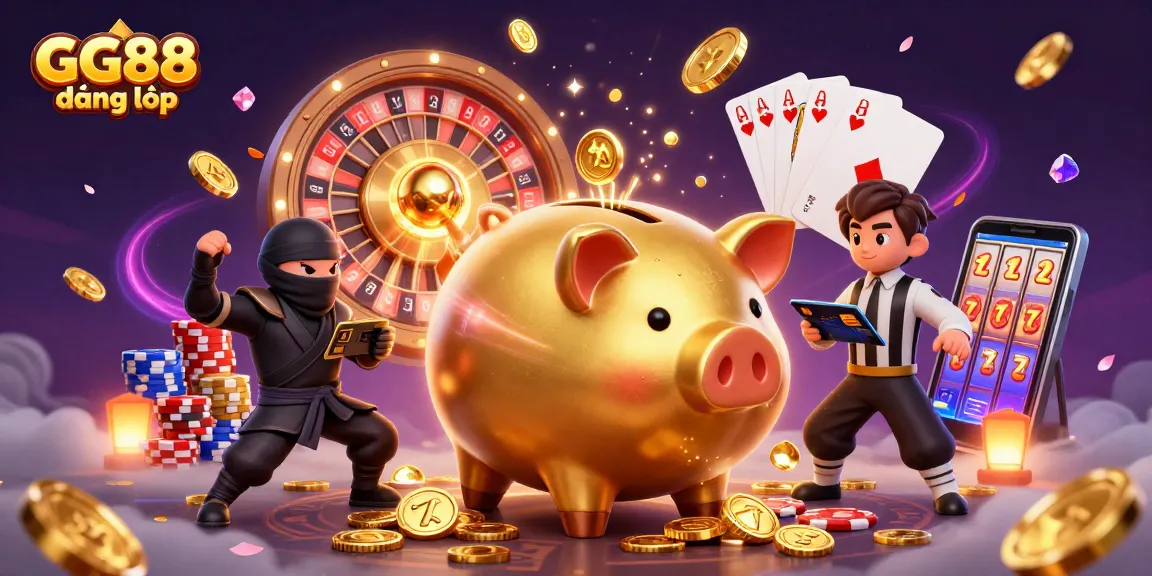 Experience the excitement of GG88 đăng nhập with golden coins cascading in this dynamic casino scene.