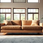 Showcase of stylish sofa beds in a cozy living room with natural lighting and earthy tones