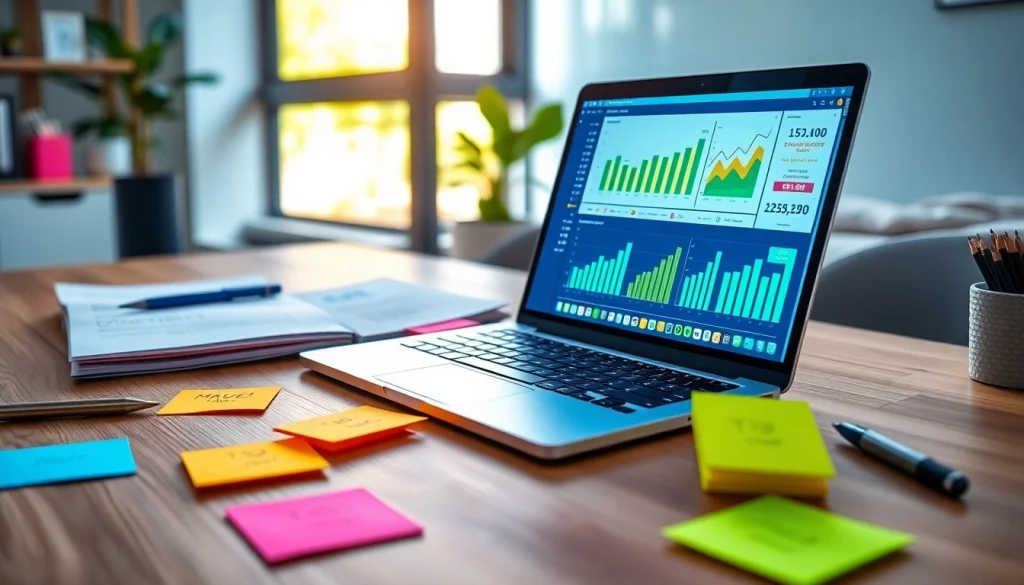 Engaging digital marketing workspace with analytics for https://vj88.online/ and vibrant strategy documents.