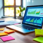 Engaging digital marketing workspace with analytics for https://vj88.online/ and vibrant strategy documents.