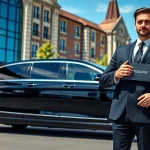 Chauffeur Nottingham providing professional car service at a luxury hotel entrance.