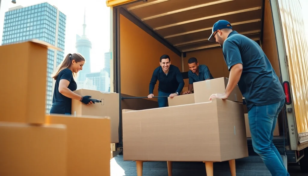 Toronto moving company team packing furniture efficiently in an urban setting.