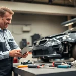 Gutachten Auto Düren: Ein KFZ-Sachverständiger erstellt ein detailliertes Gutachten für ein beschädigtes Fahrzeug.