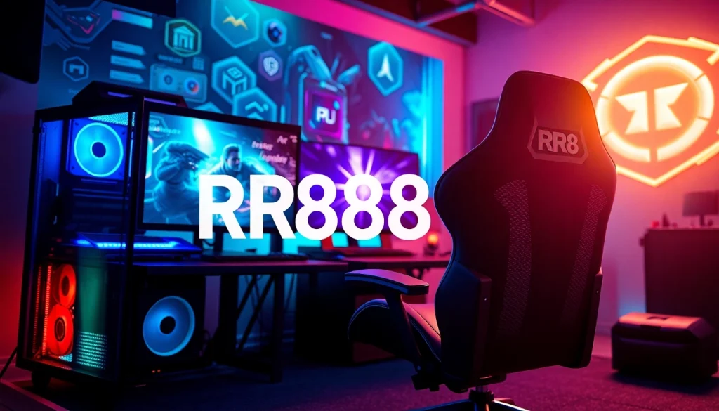 Engaging gaming setup with RR88 prominently displayed, showcasing advanced technology and vibrant colors.