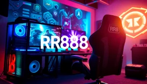 Engaging gaming setup with RR88 prominently displayed, showcasing advanced technology and vibrant colors.