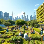 Witness sustainable urban living with https://www.unsustainablemagazine.com in a vibrant park full of greenery.
