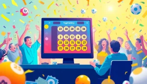 Menampilkan antarmuka togel online resmi yang menarik dan pemain merayakan kemenangan.