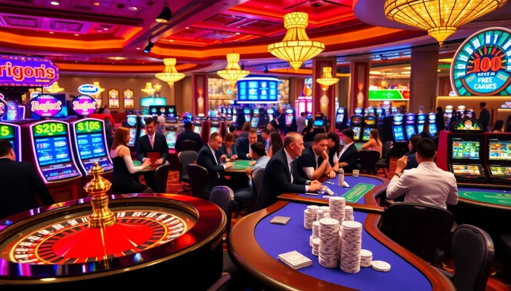 Casino gaming scene featuring KJC brand elements, showcasing vibrant tables and exciting players.