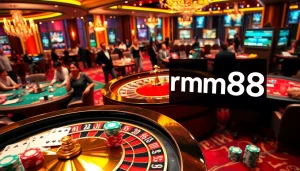 Experience the thrill of mm88 at a vibrant casino with players and roulette.