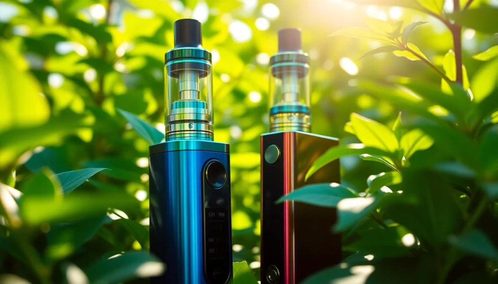 Vape ohne nikotin in einer ruhigen Umgebung mit frischem Grün und Wärme.