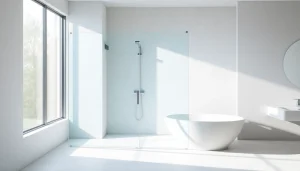 Installer la paroi de douche moderne en verre dans une salle de bain élégante.