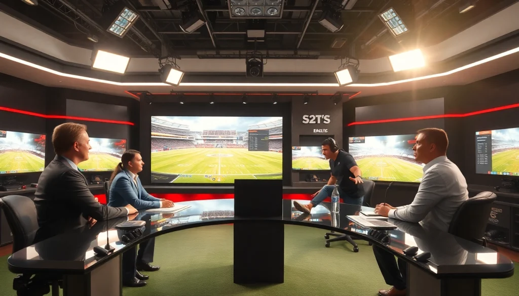 스포츠중계 전문가들이 생중계에 대해 논의하는 스튜디오의 모습